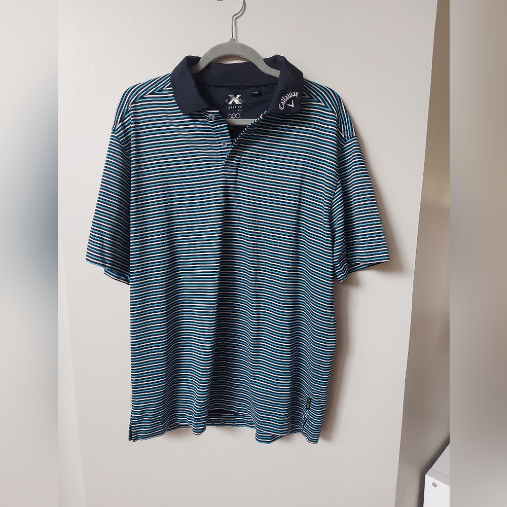 Callaway X Series Men's Blue Stripe golf Polo Shirt Size Large